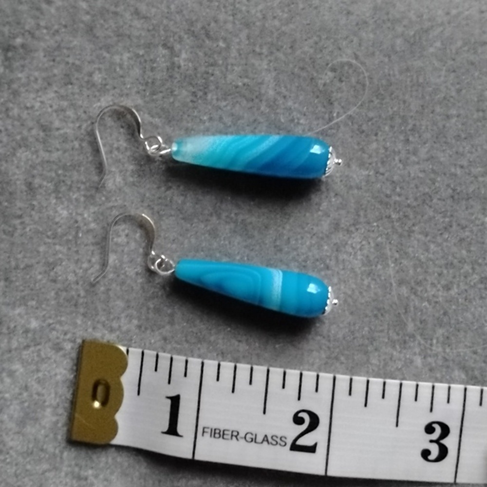 Hand Crafted Elegant Blue Agate Earrings With Sterling Silver - Picture 4 of 4